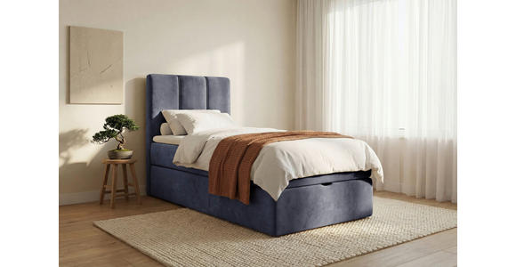 BOXBETT 90/200 cm,  in Dunkelblau, Matratze, gepolstertes Kopfteil, Bettkasten, Topper, H3 = fest  - Schwarz/Dunkelblau, Design, Holzwerkstoff/Kunststoff (90/200cm) - Esposa