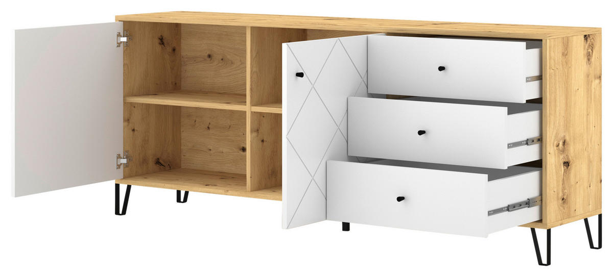 SIDEBOARD  in 183,4/75,2/40 cm  - Schwarz/Weiß, Design, Holzwerkstoff/Metall (183,4/75,2/40cm) - Boxxx