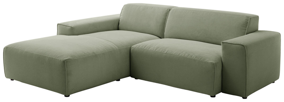 ECKSOFA in Cord Olivgrün  - Schwarz/Olivgrün, Design, Kunststoff/Textil (189/230cm) - Pure Home Lifestyle