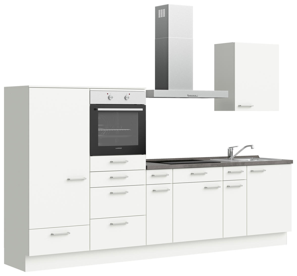 KÜCHENBLOCK 300 cm   in Weiß, Schieferfarben  - Schieferfarben/Edelstahlfarben, MODERN, Holzwerkstoff/Metall (300cm) - Nobilia