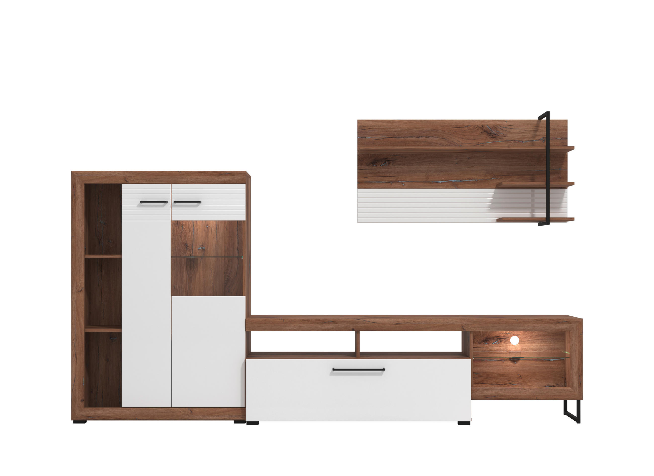 NAPPALI ÖSSZEÁLLÍTÁS magasfényű fehér, sötét tölgy  - sötét tölgy/magasfényű fehér, Basics, faalapú anyag (263/40/162,5cm) - Ti'me