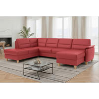 WOHNLANDSCHAFT PALMERA E in Echtleder Rot  - Eichefarben/Rot, Basics, Leder/Holz (212/308/163cm) - Sit & More