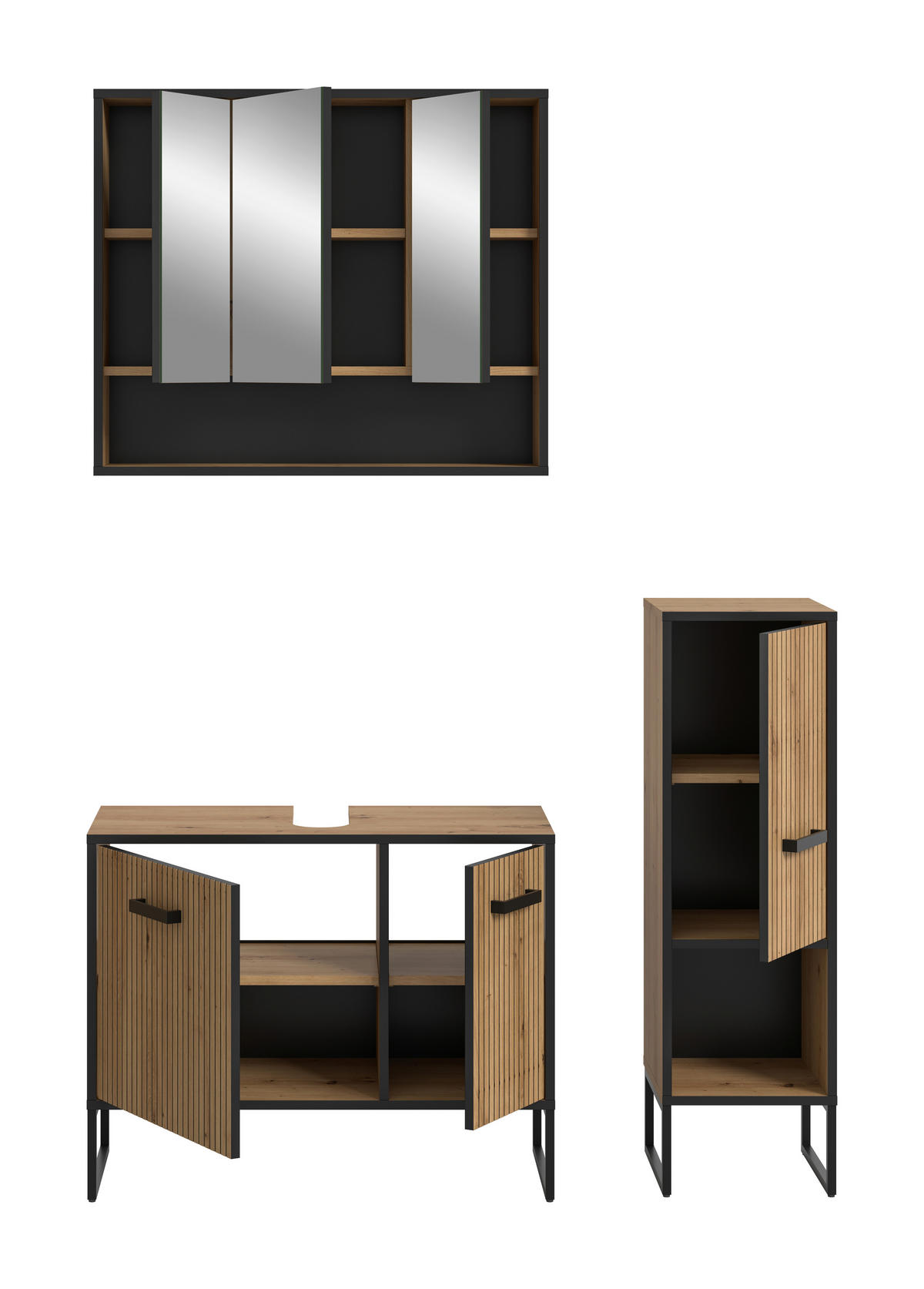 BADRUM 110 cm  - svart/ek Artisan, Trend, metall/trämaterial (110cm) - MID.YOU