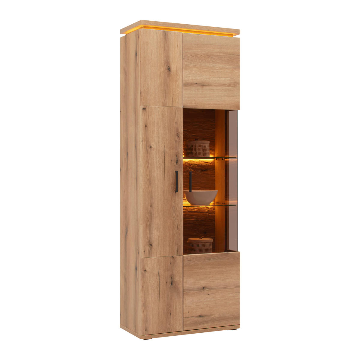 VITRINA, barve hrasta - barve hrasta/antracit, Natur, kovina/steklo (75/208/38cm) - Hom`in