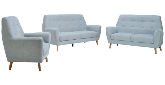 3-SITZER-SOFA in Webstoff Blau - Blau/Eichefarben, Design, Holz/Kunststoff (200/105/84cm) - Carryhome