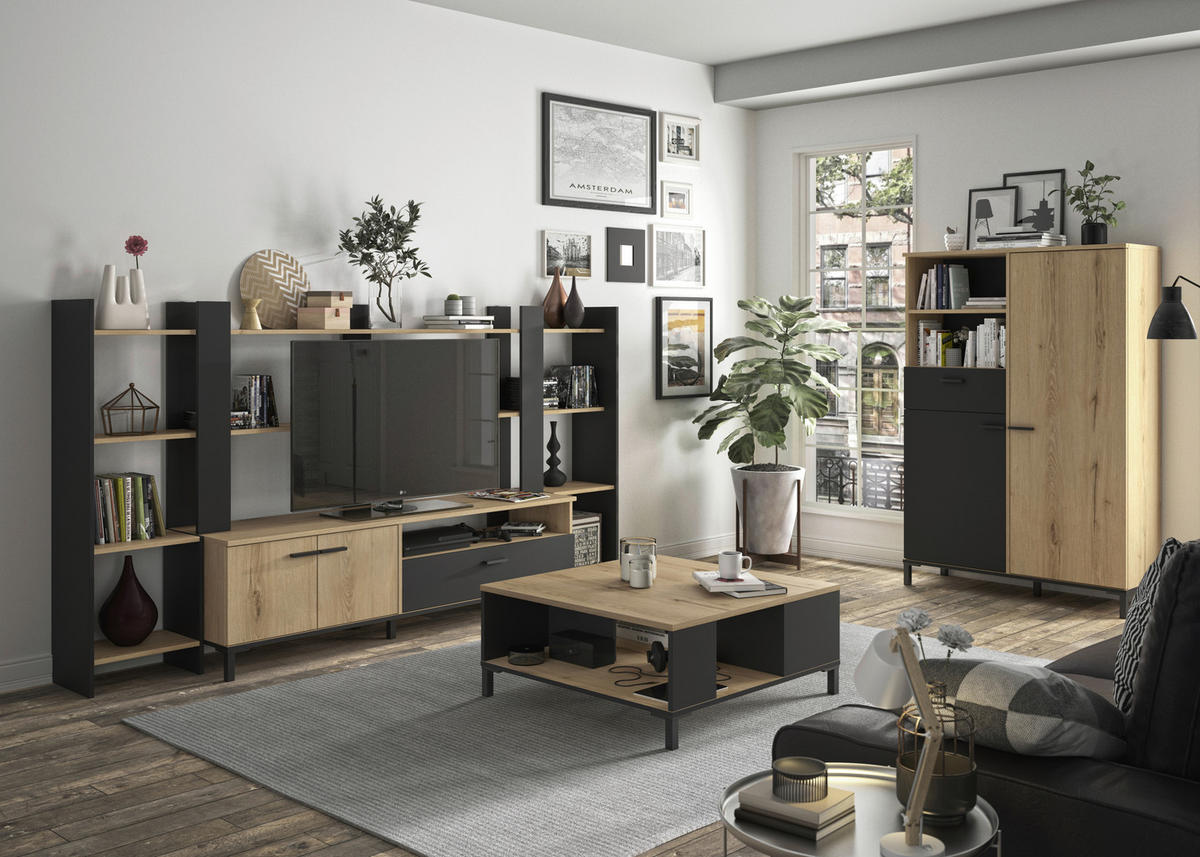 TV-ELEMENT TRUST Holzwerkstoff Schwarz, Eichefarben  - Eichefarben/Schwarz, MODERN, Holzwerkstoff (240/125/28cm) - MID.YOU