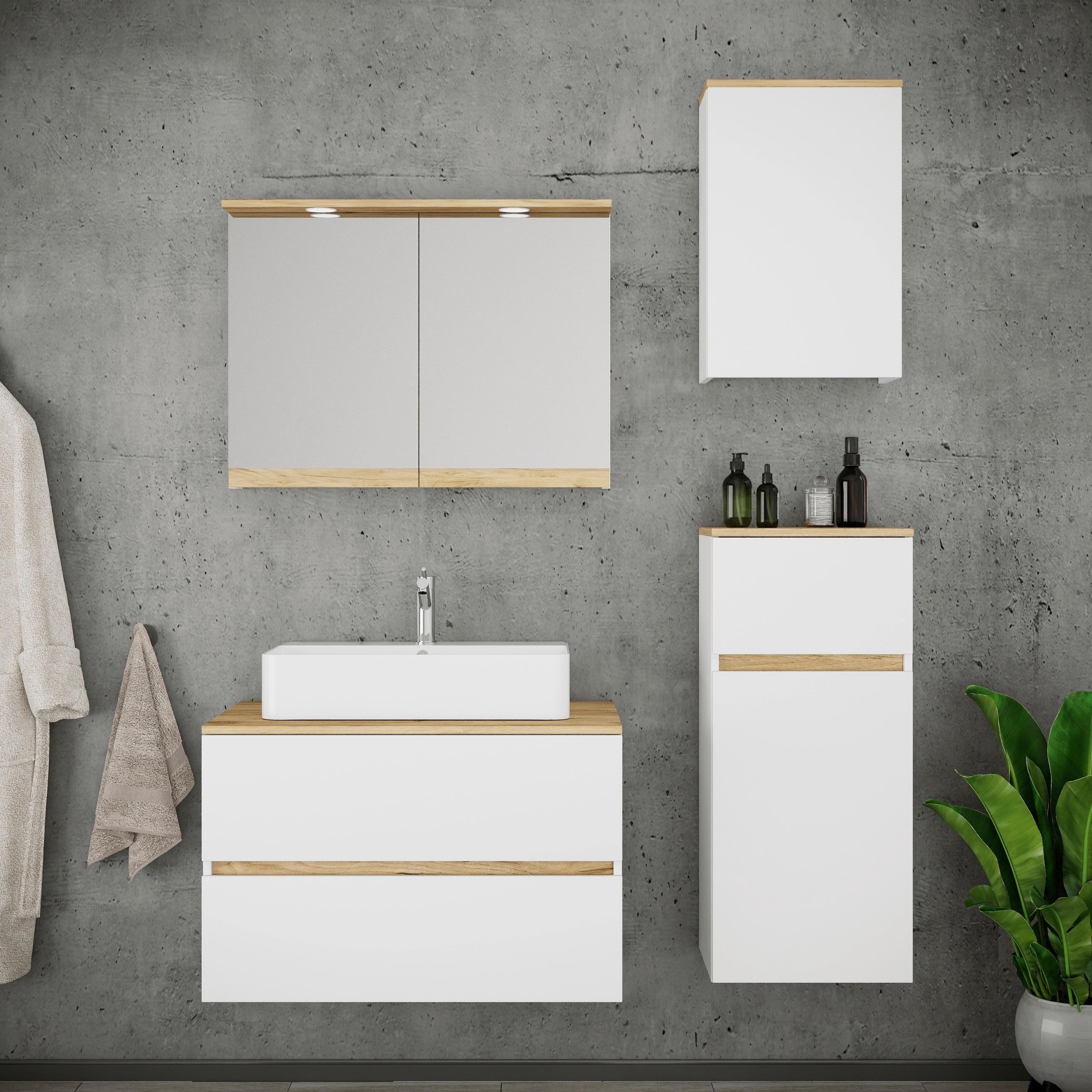  120 cm  - vit/honungsek, Trend, trämaterial/keramik (120cm) - MID.YOU