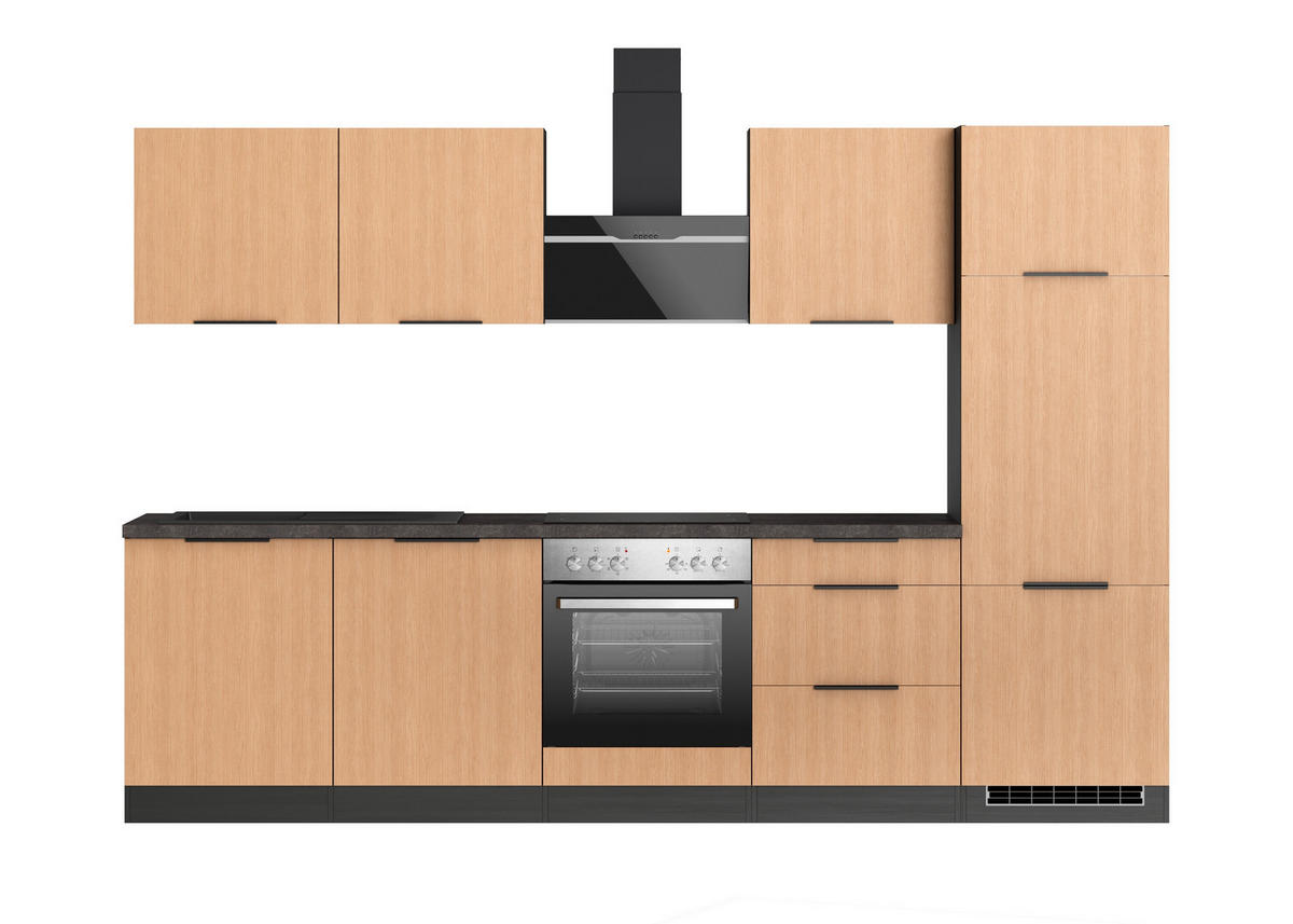 KÜCHENBLOCK 300 cm   in Graphitfarben, Eichefarben  - Eichefarben/Schwarz, Lifestyle, Holzwerkstoff/Metall (300cm) - Held