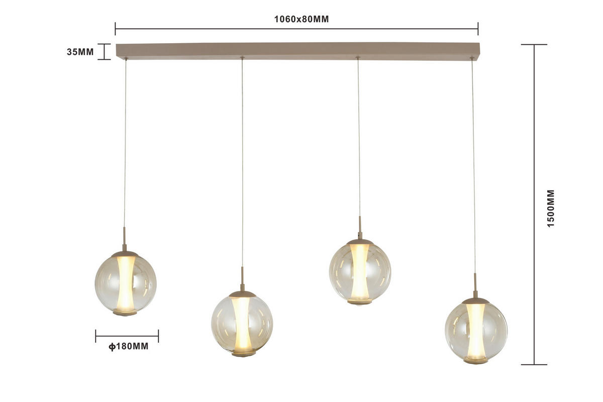 LED-HÄNGELEUCHTE Orleans 120/150/18 cm  - Sandfarben, Design, Glas/Metall (120/150/18cm)