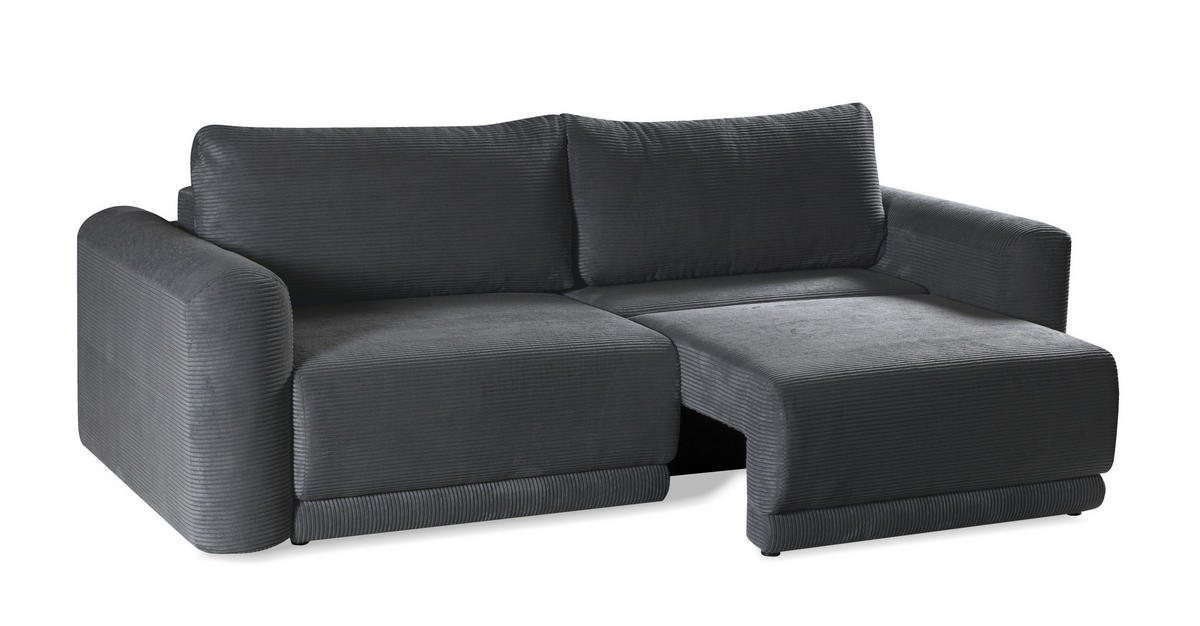 SCHLAFSOFA NORMAN  mit gerippt Grau  - Schwarz/Grau, Design, Kunststoff/Textil (252/93/167cm) - Livetastic