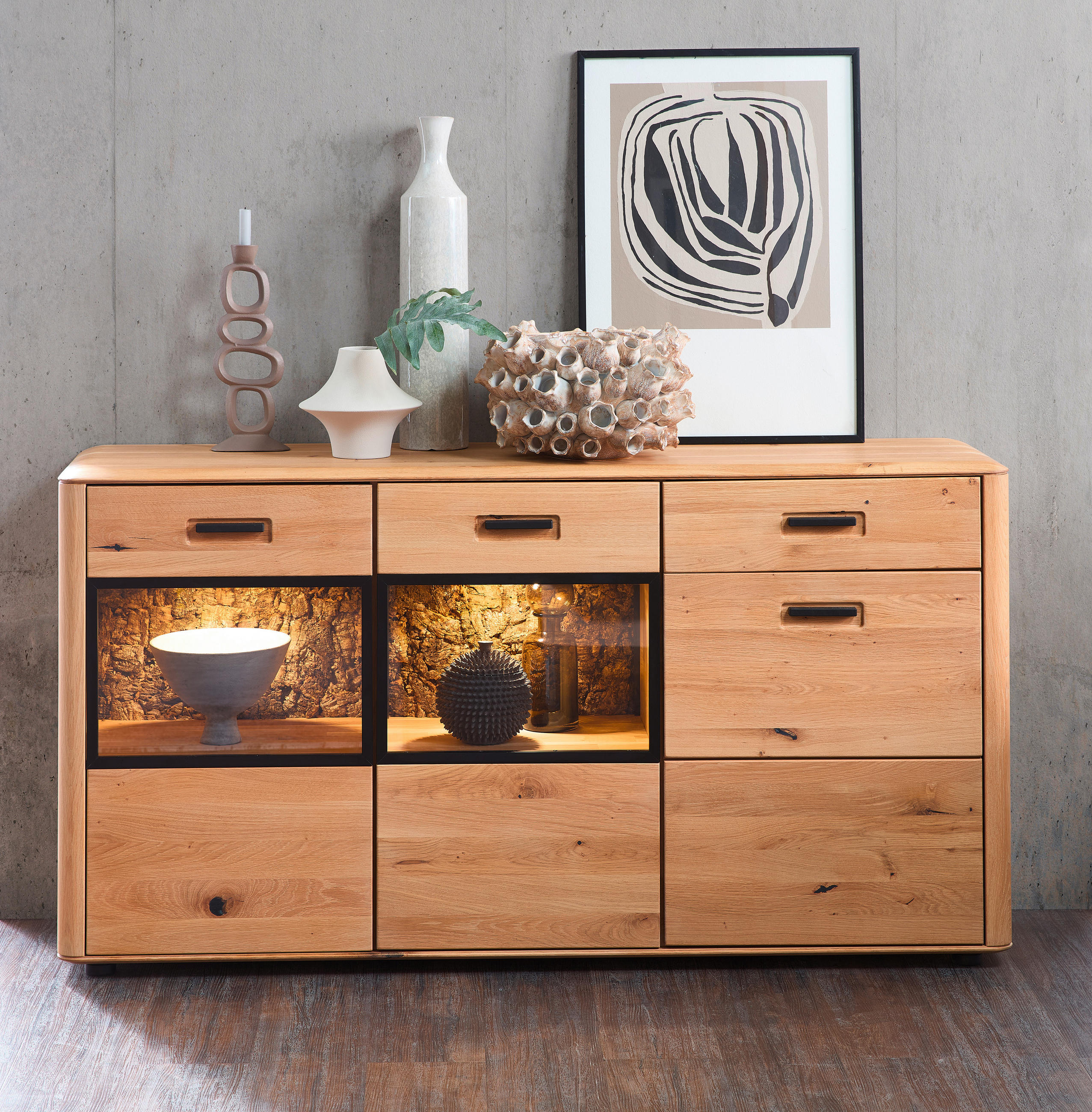 SIDEBOARD  in 165/86/42 cm  - Wildeiche/Schwarz, Basics, Glas/Holz (165/86/42cm) - Livetastic