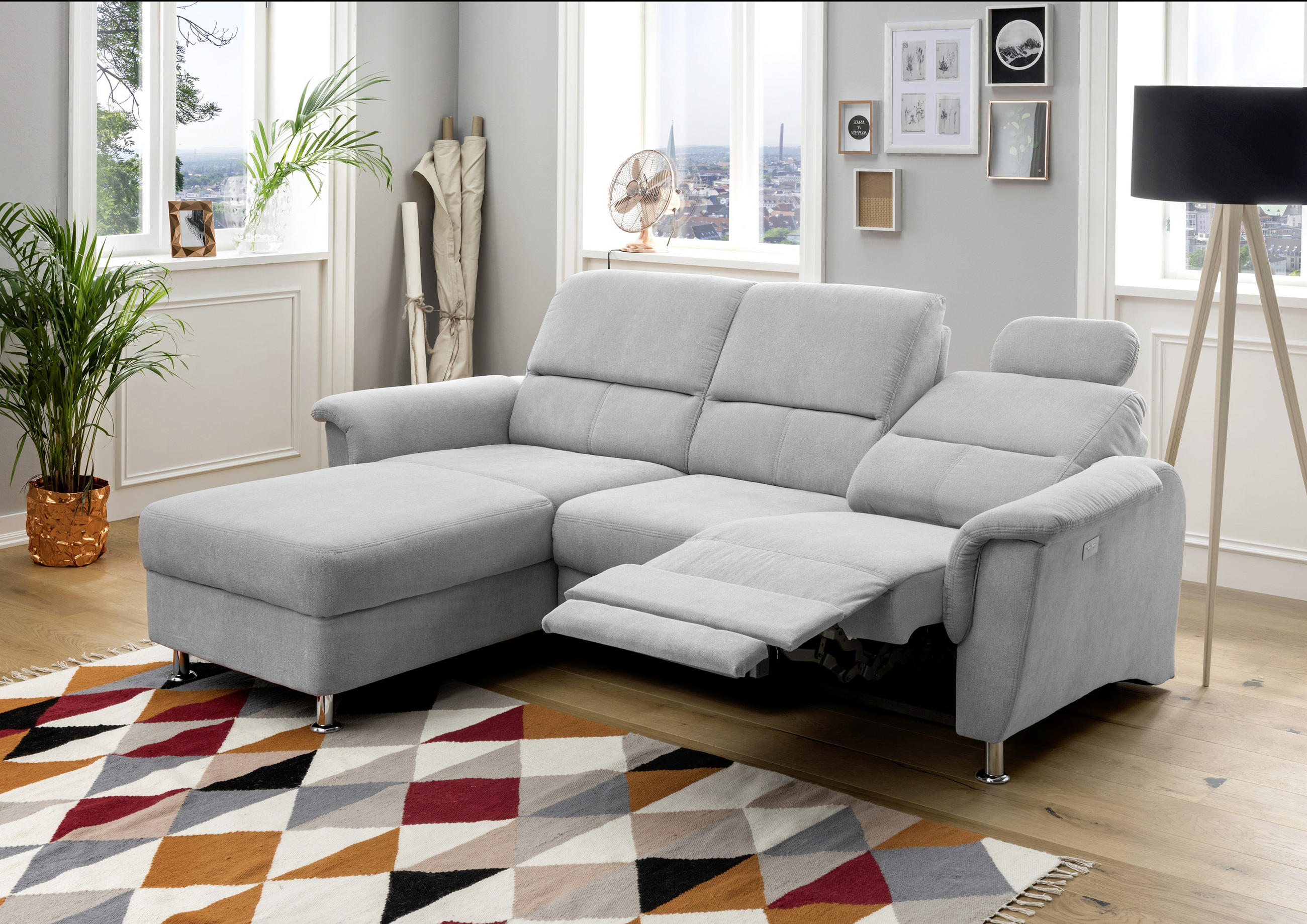 ECKSOFA Silberfarben Mikrofaser - Chromfarben/Silberfarben, MODERN, Textil/Metall (165/231cm) - Livetastic
