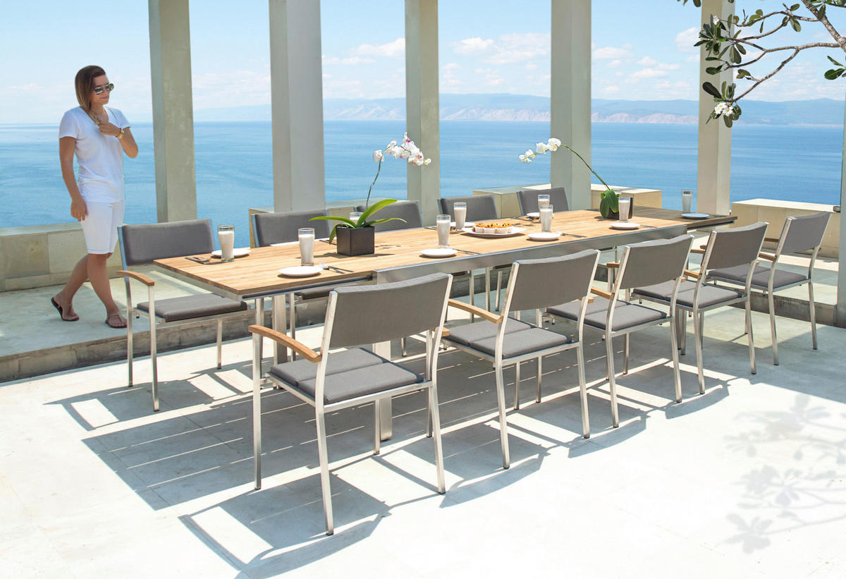 GARTENTISCH 220/340/75/100 cm Holz, Metall  - Edelstahlfarben/Teakfarben, Modern, Holz/Metall (220/340/75/100cm) - Zebra 