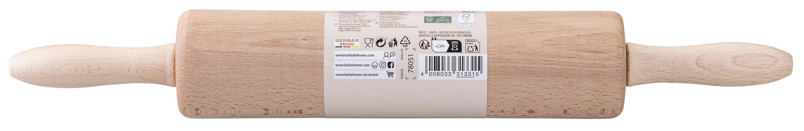 TEIGROLLE - Buchefarben, KONVENTIONELL, Holz (6,5/25cm) - Fackelmann