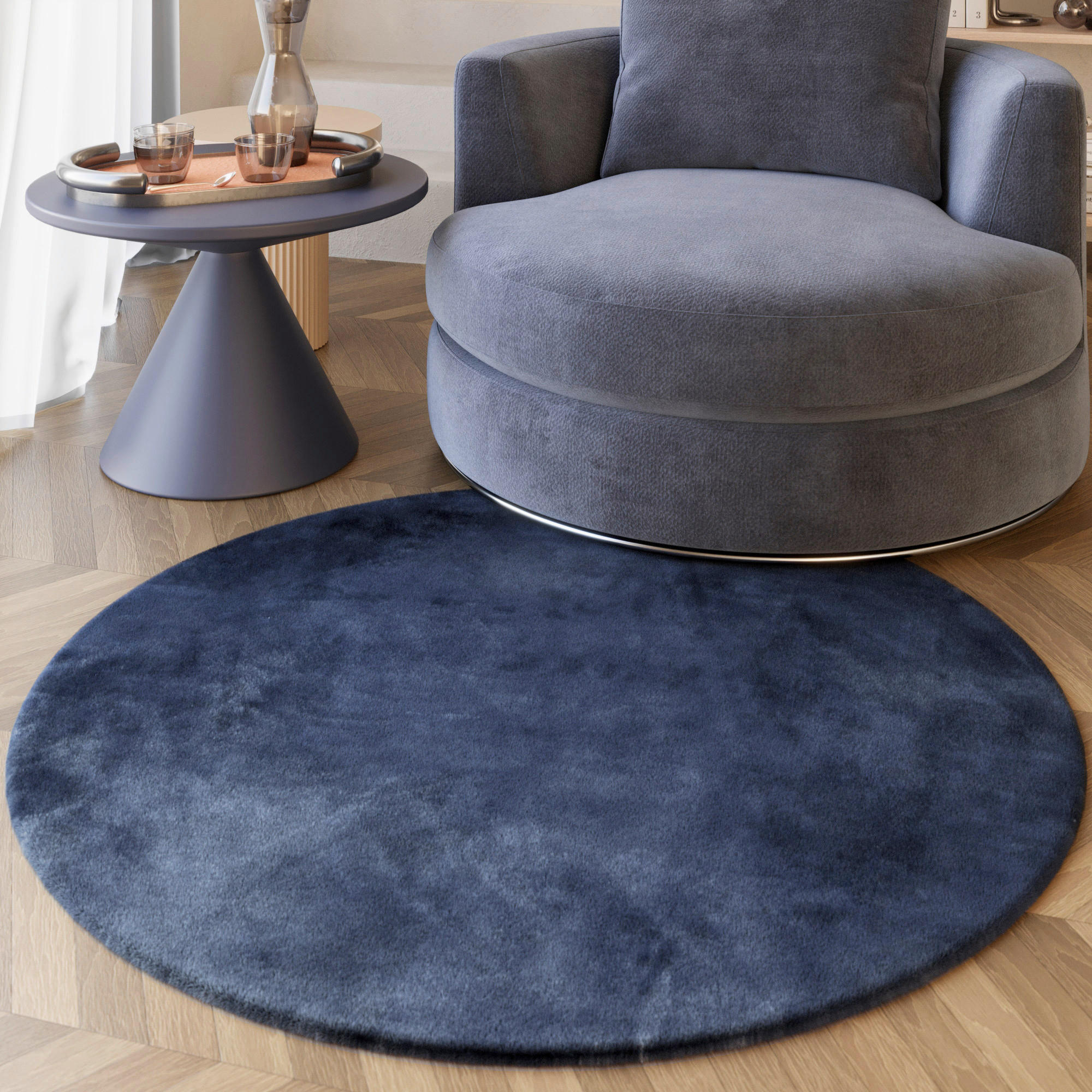 HOCHFLORTEPPICH 100/100 cm ESP-4377-28 Dunkelblau  - Dunkelblau, KONVENTIONELL, Textil (100/100cm) - Esprit