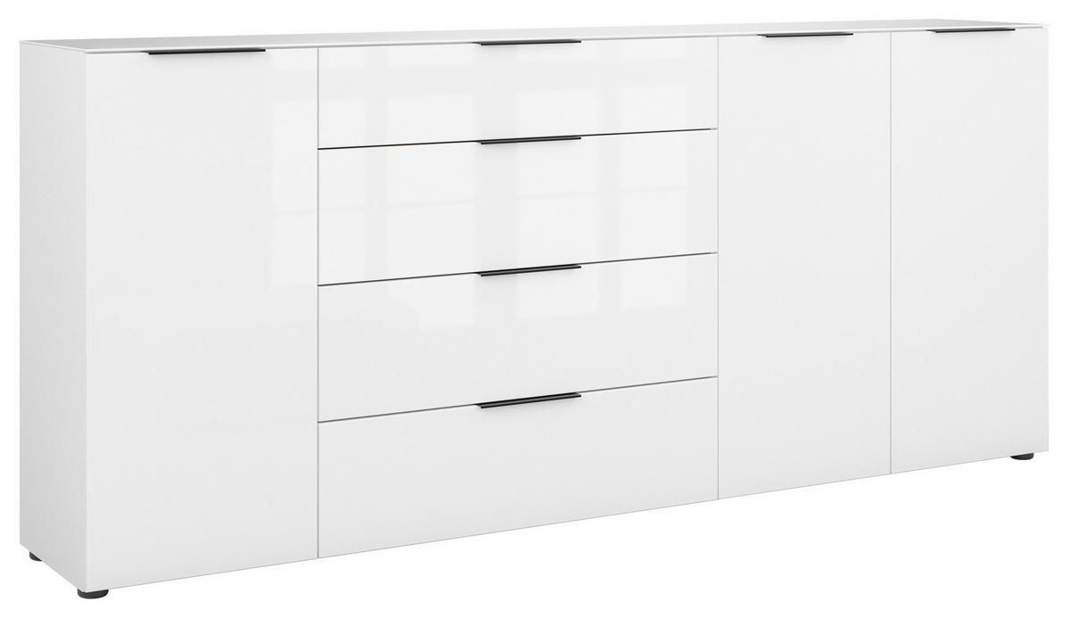SIDEBOARD Style  in 225/98,7/40 cm  - Weiß Hochglanz/Schwarz, Basics, Glas/Holzwerkstoff (225/98,7/40cm)