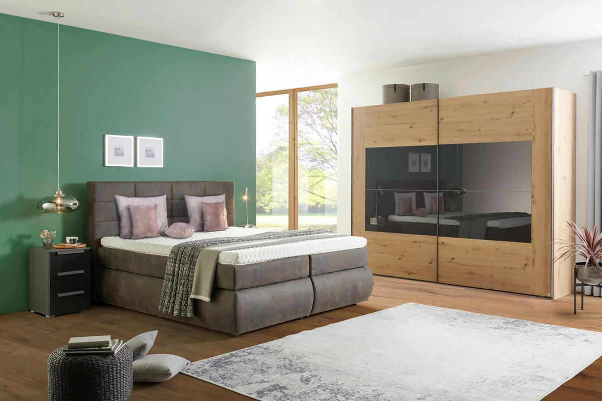 SCHWEBETÜRENSCHRANK in Eichefarben, Dunkelgrau  - Eichefarben/Dunkelgrau, Konventionell, Glas/Holzwerkstoff (226/223/69cm) - Xora