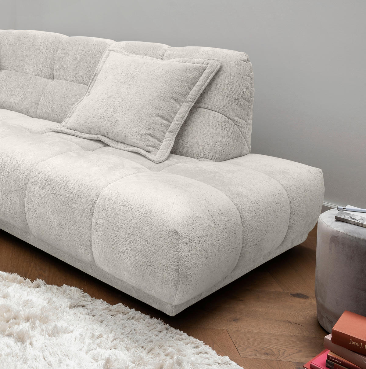 ECKSOFA ITALIA Creme Chenille  - Creme/Schwarz, MODERN, Kunststoff/Textil (254/203cm) - Livetastic