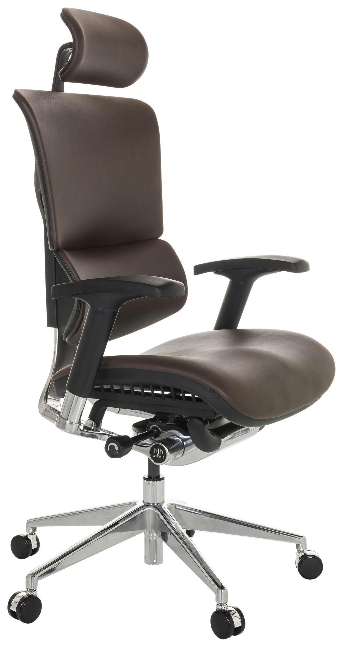 DREHSTUHL Dunkelbraun  - Dunkelbraun/Silberfarben, Basics, Leder/Kunststoff (70/124-146/67cm) - MID.YOU
