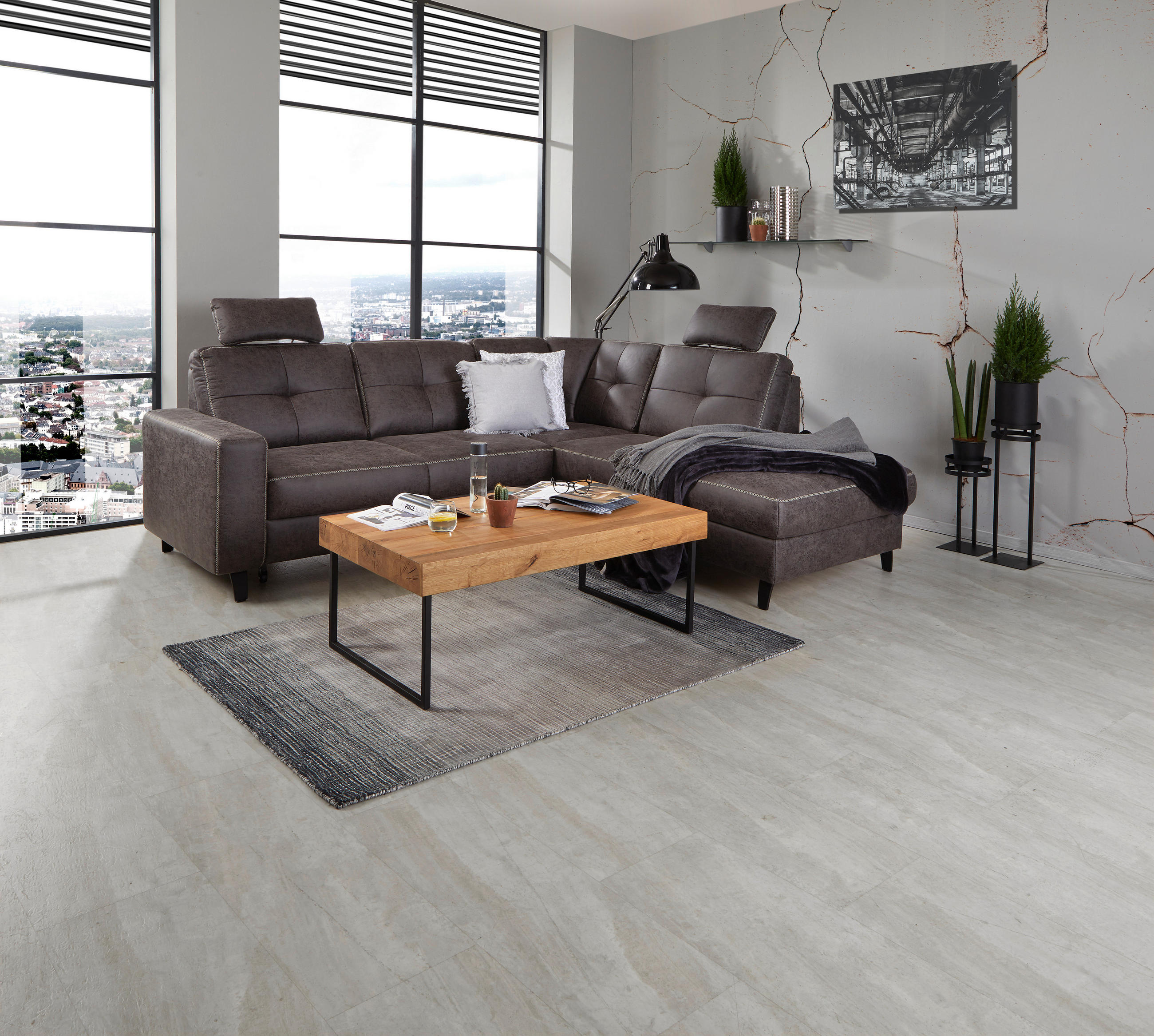 ECKSOFA in Anthrazit  - Anthrazit/Beige, Modern, Textil/Metall (237/219cm) - Sit & More