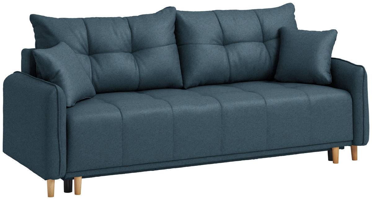 SCHLAFSOFA Struktur Blau  - Blau/Buchefarben, Design, Holz/Textil (217/97/101cm) - Carryhome