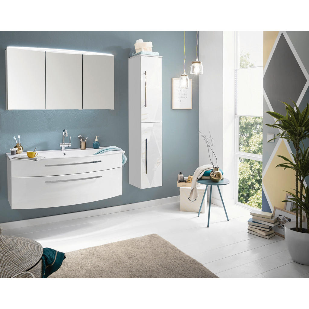 Thumbnail - Novel Badezimmer, Weiß, Metall, 2 Schubladen, 120 cm, Goldenes M, Made in Germany, hängend, erweiterbar, Badezimmer, Bad...