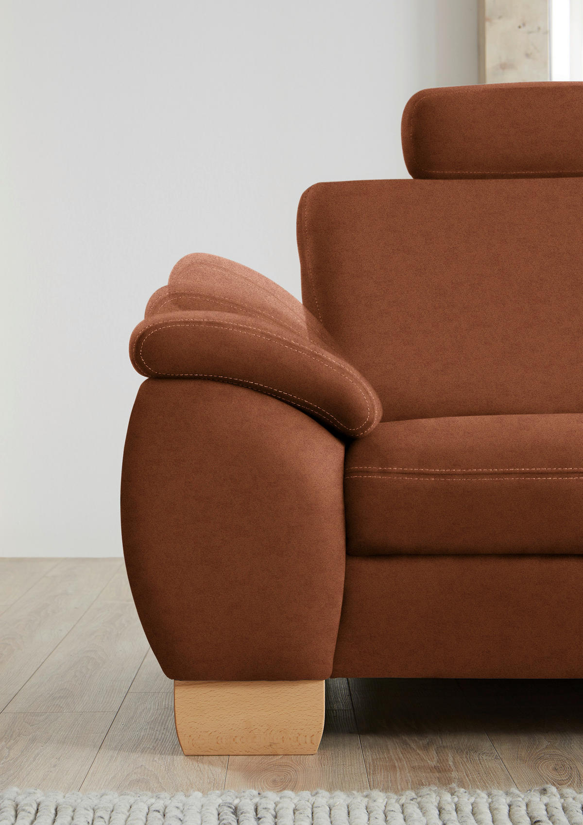 ECKSOFA in Mikrofaser Cognac  - Wildeiche/Cognac, Natur, Holz/Textil (286/236cm) - Voleo