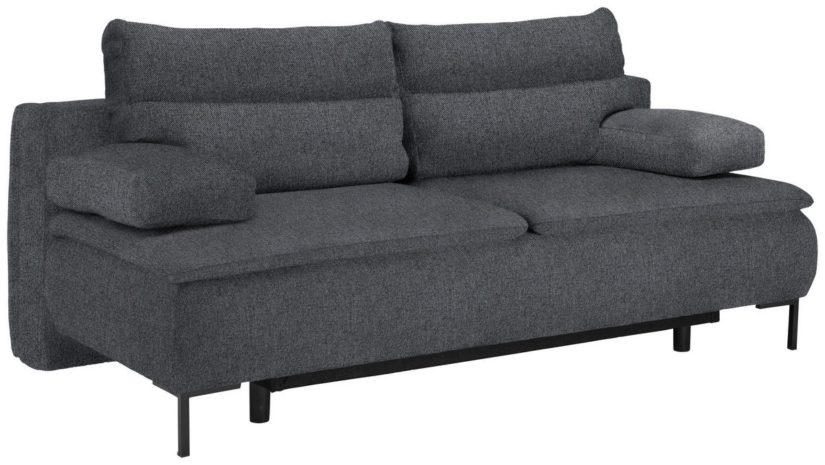 BOXSPRINGSOFA in Webstoff Grau  - Schwarz/Grau, Design, Textil/Metall (202/93/100cm) - Novel
