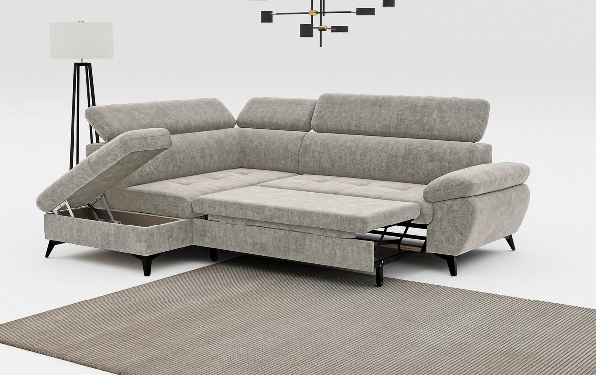 ECKSOFA in Schlammfarben  - Schlammfarben/Schwarz, Textil/Metall (207/265cm) - MID.YOU