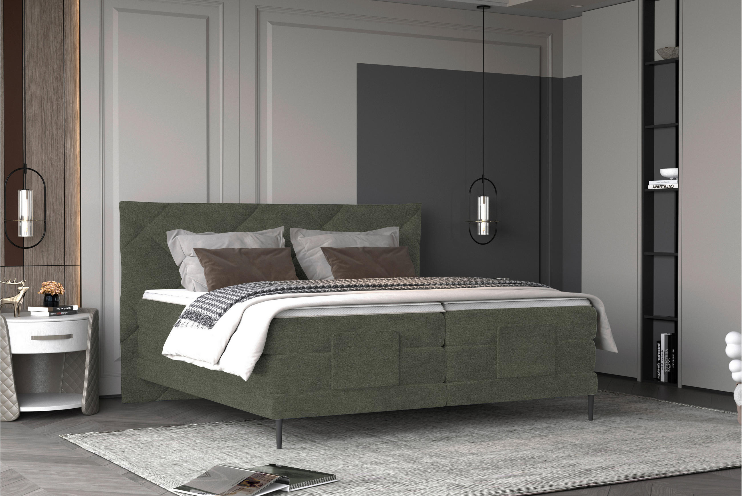 BOXSPRINGBETT 160/200 cm  in Olivgrün  - Schwarz/Olivgrün, KONVENTIONELL, Textil/Metall (160/200cm) - Esposa