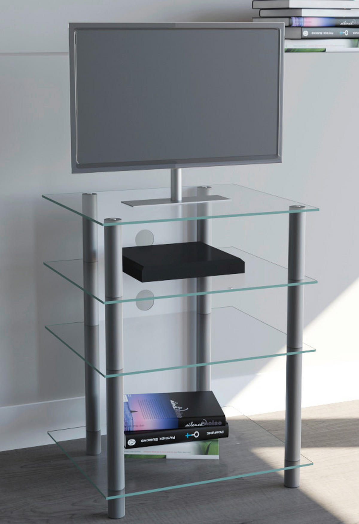 PHONOTISCH Metall, Glas Klar, Silberfarben  - Klar/Silberfarben, KONVENTIONELL, Glas/Metall (54/70/47cm) - MID.YOU