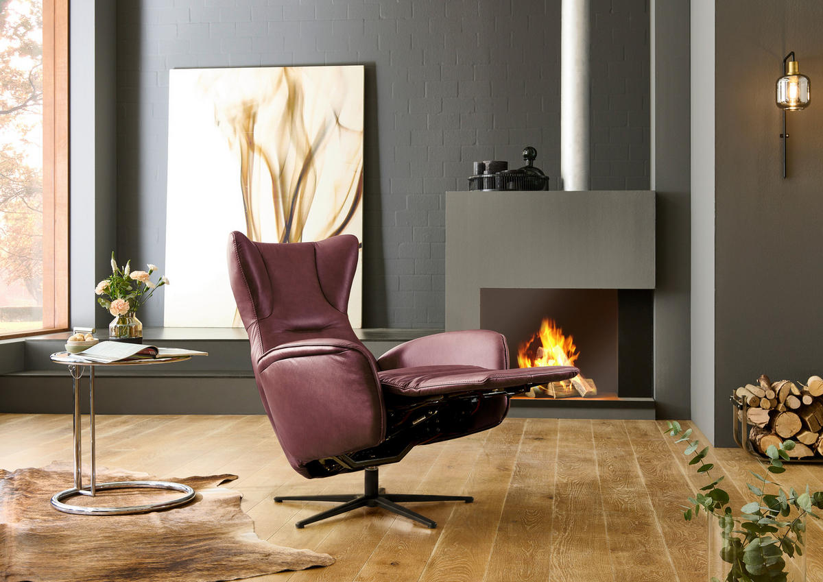 RELAXSESSEL Leder Beere  - Beere/Schwarz, Design, Leder/Metall (75/106/86cm) - Valdera