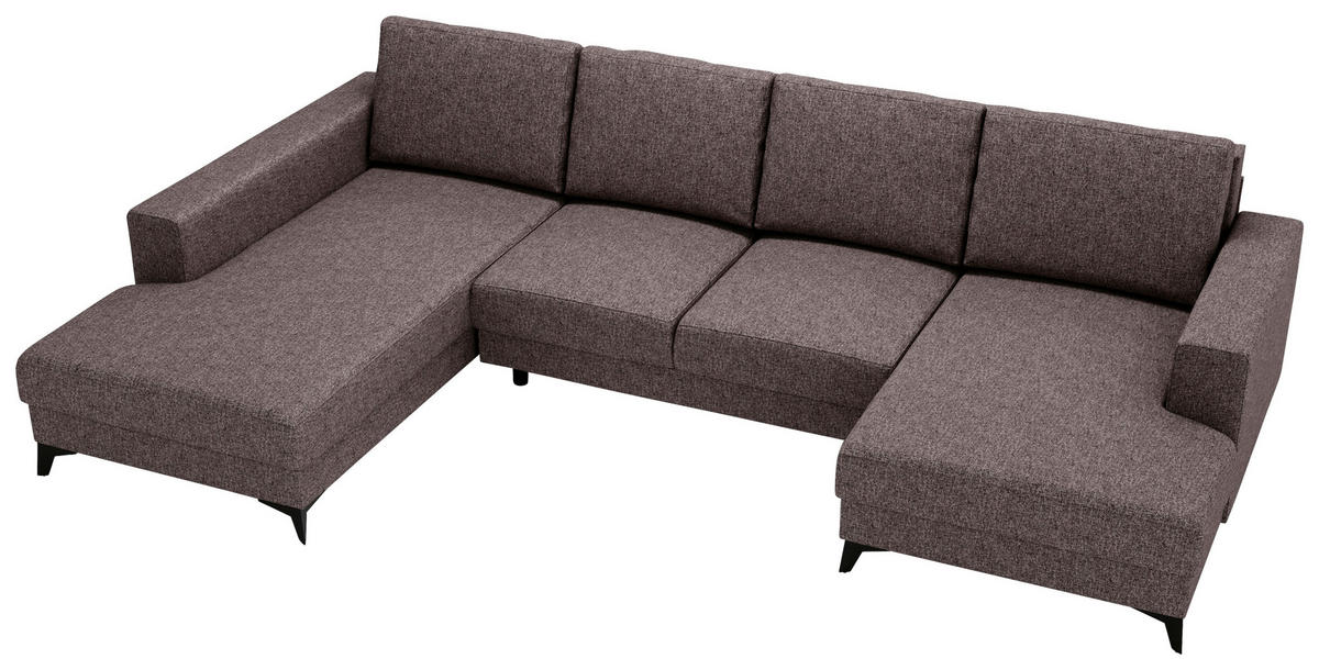 WOHNLANDSCHAFT in Flachgewebe Braun  - Schwarz/Braun, Design, Textil/Metall (190/339/156cm) - Livetastic