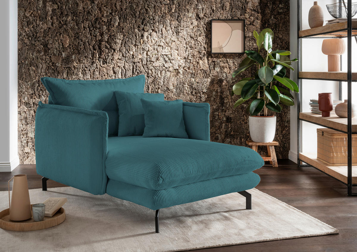 XXL-SESSEL in Cord Petrol  - Petrol/Schwarz, Modern, Textil/Metall (111/101/167cm) - Livetastic