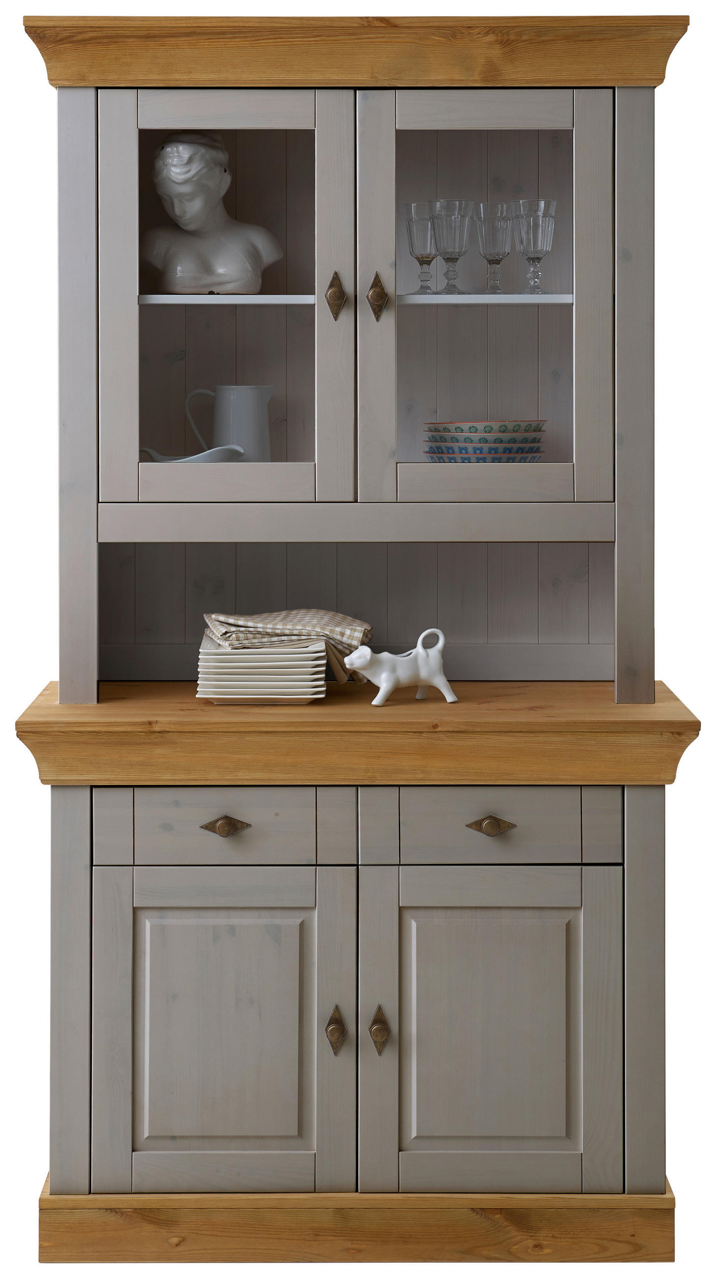 BUFFETAUFSATZ - Laugenfarbig/Grau, ROMANTIK / LANDHAUS, Glas/Holz (108/112/32cm) - Boxxx