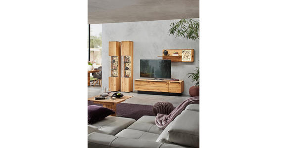 WOHNWAND  in Eichefarben  298/205,7/53,7 cm  - Eichefarben/Schwarz, Natur, Glas/Holz (298/205,7/53,7cm) - Valnatura