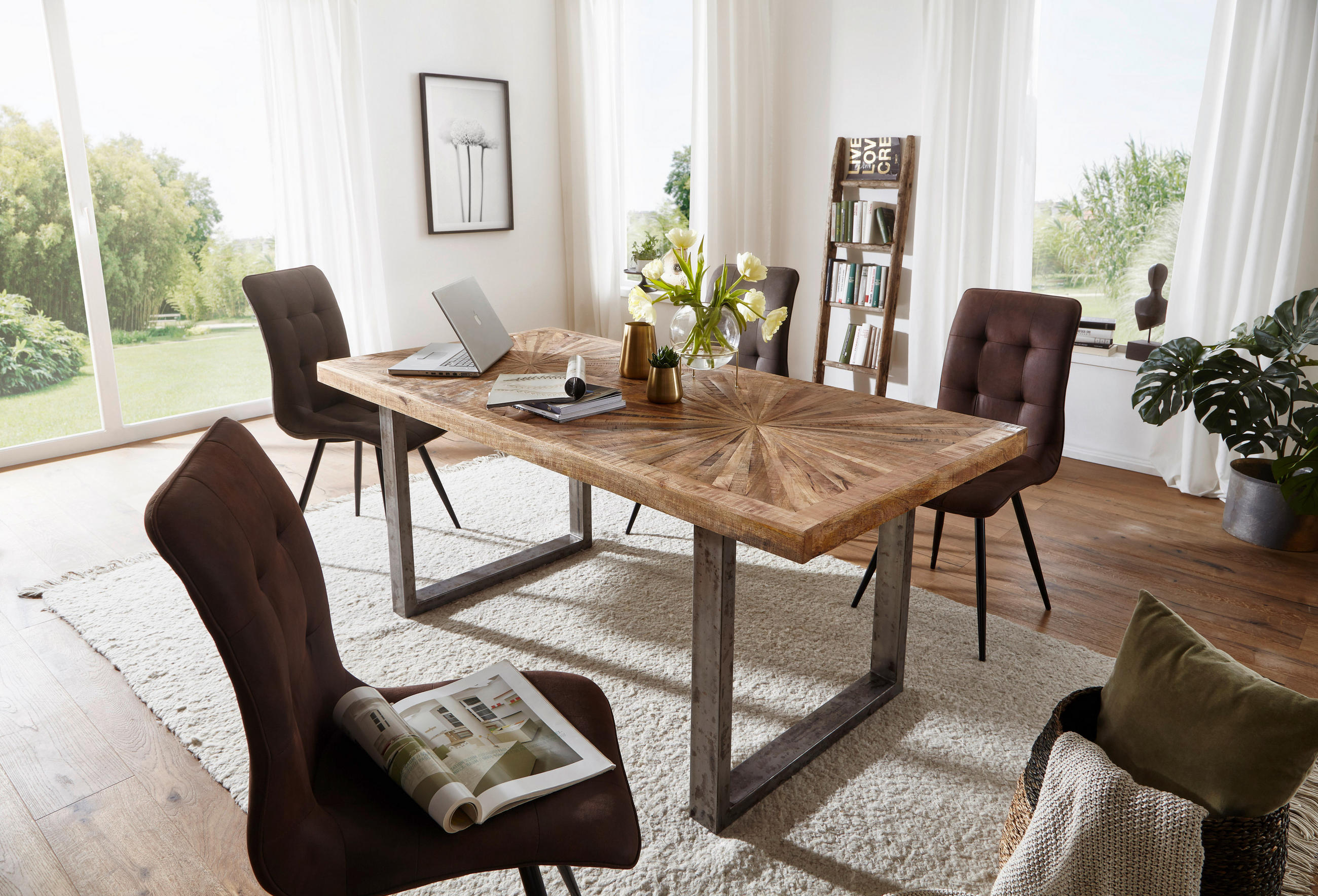 ESSTISCH in Holz 180/90/76,5 cm  - Silberfarben/Braun, Design, Holz/Metall (180/90/76,5cm) - MID.YOU