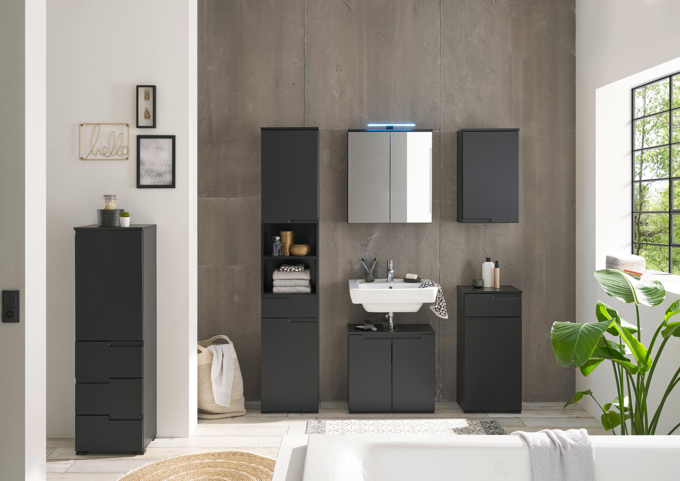 WASCHBECKENUNTERSCHRANK 60/57,5/32 cm - Schwarz, MODERN, Holzwerkstoff/Kunststoff (60/57,5/32cm) - MID.YOU