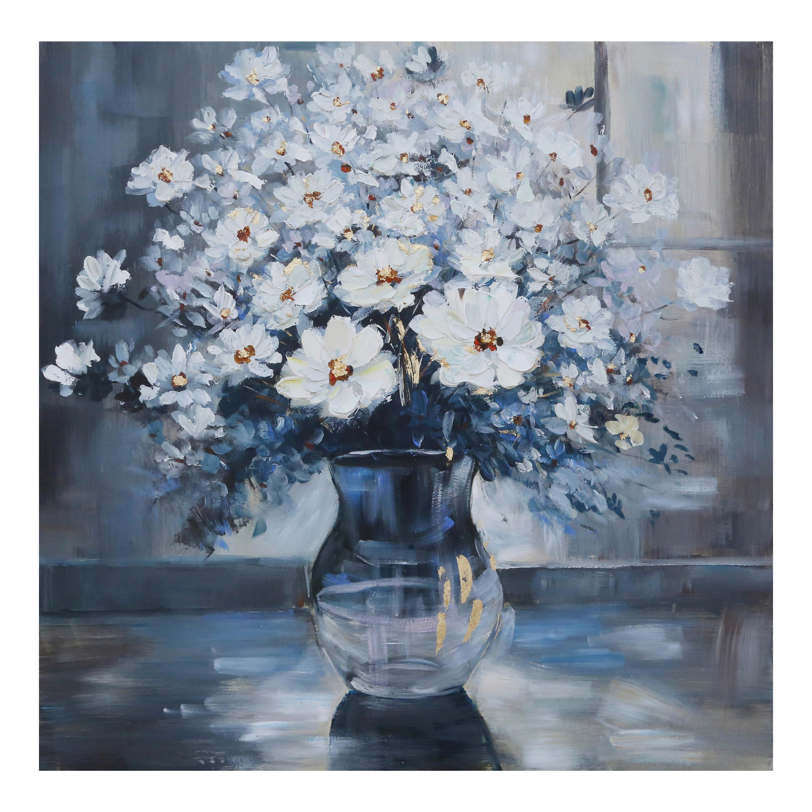 ÖLGEMÄLDE Blumen 85/85 cm  - Blau/Weiß, KONVENTIONELL, Holz/Textil (85/85cm) - Monee