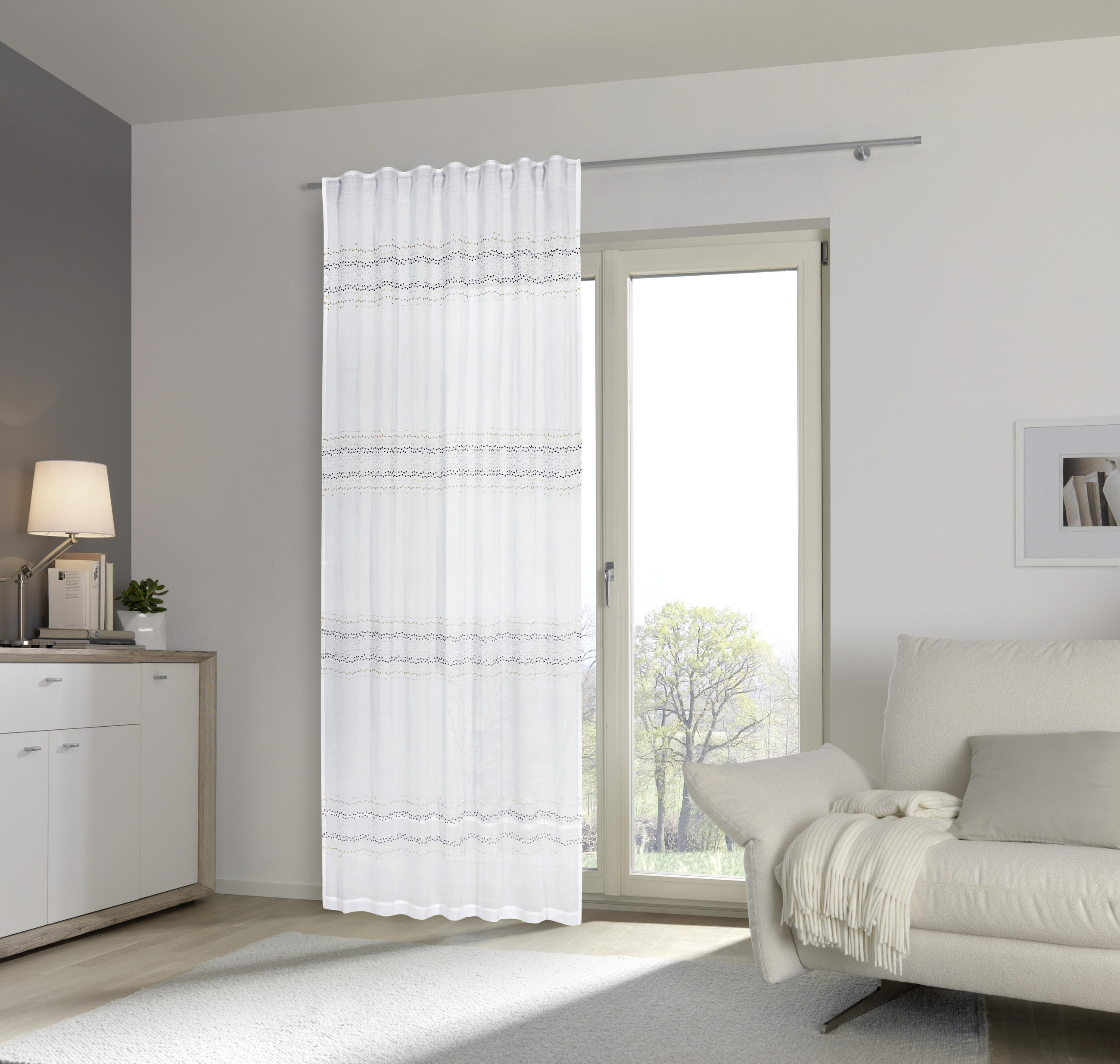 Thumbnail - Esposa Fertigvorhang Flake I, Weiß, Textil, Uni, 140x250 cm, für Stange und Schiene geeignet, Wohntextilien, Gardinen & ...