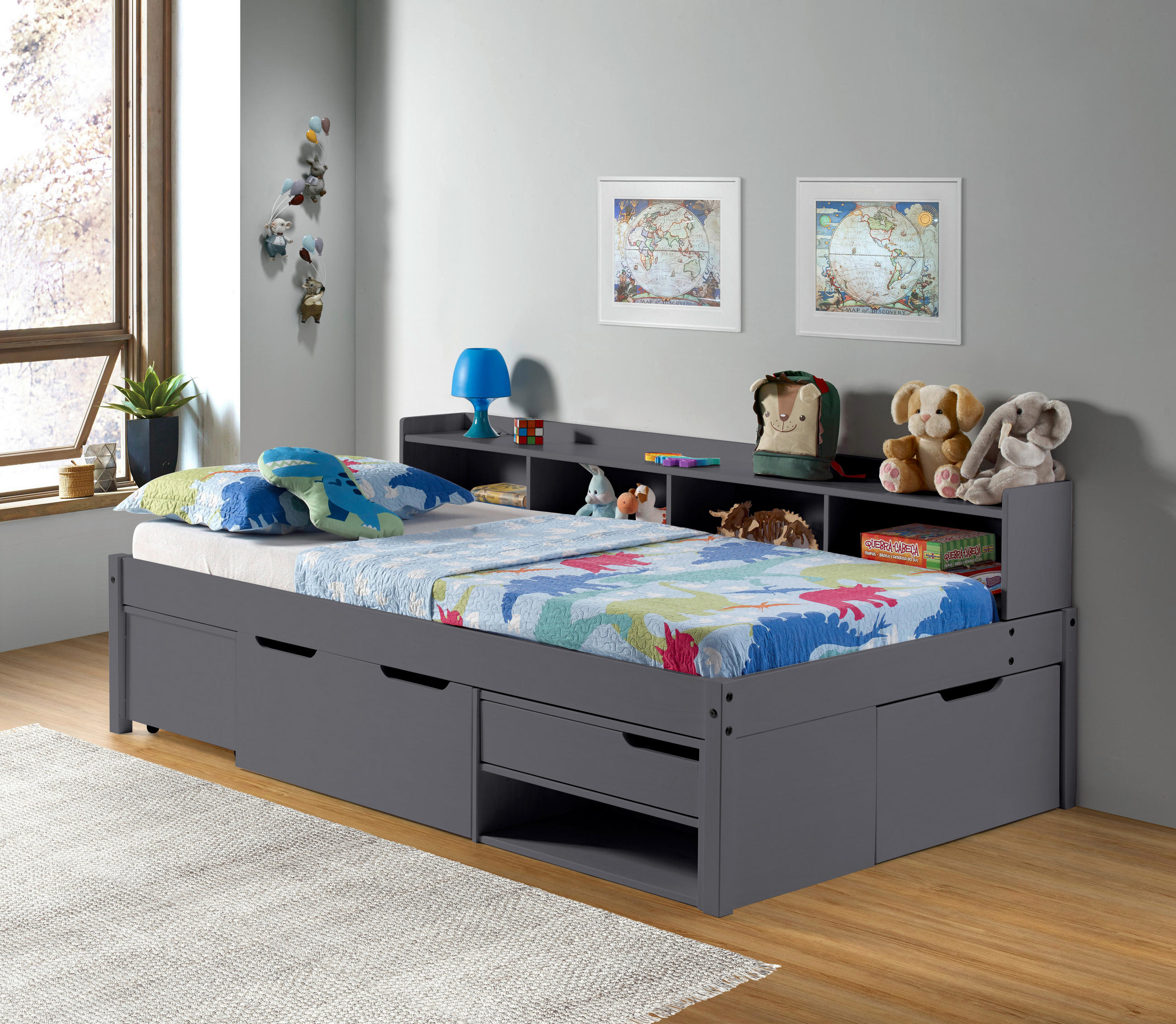 STAURAUMBETT 90/200 cm  in Anthrazit  - Anthrazit/Naturfarben, MODERN, Holz/Holzwerkstoff (90/200cm) - MID.YOU