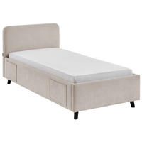 POLSTERBETT 90/200 cm,  in Schwarz, Beige, Lattenrost, Bettkasten, Betttasche,  - Birkefarben/Beige, KONVENTIONELL, Holz/Textil (90/200cm) - Boxxx