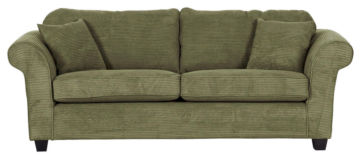 3-SITZER-SOFA Cord Dunkelgrün  - Dunkelgrün/Dunkelbraun, KONVENTIONELL, Holz/Textil (215/70/90cm) - home24