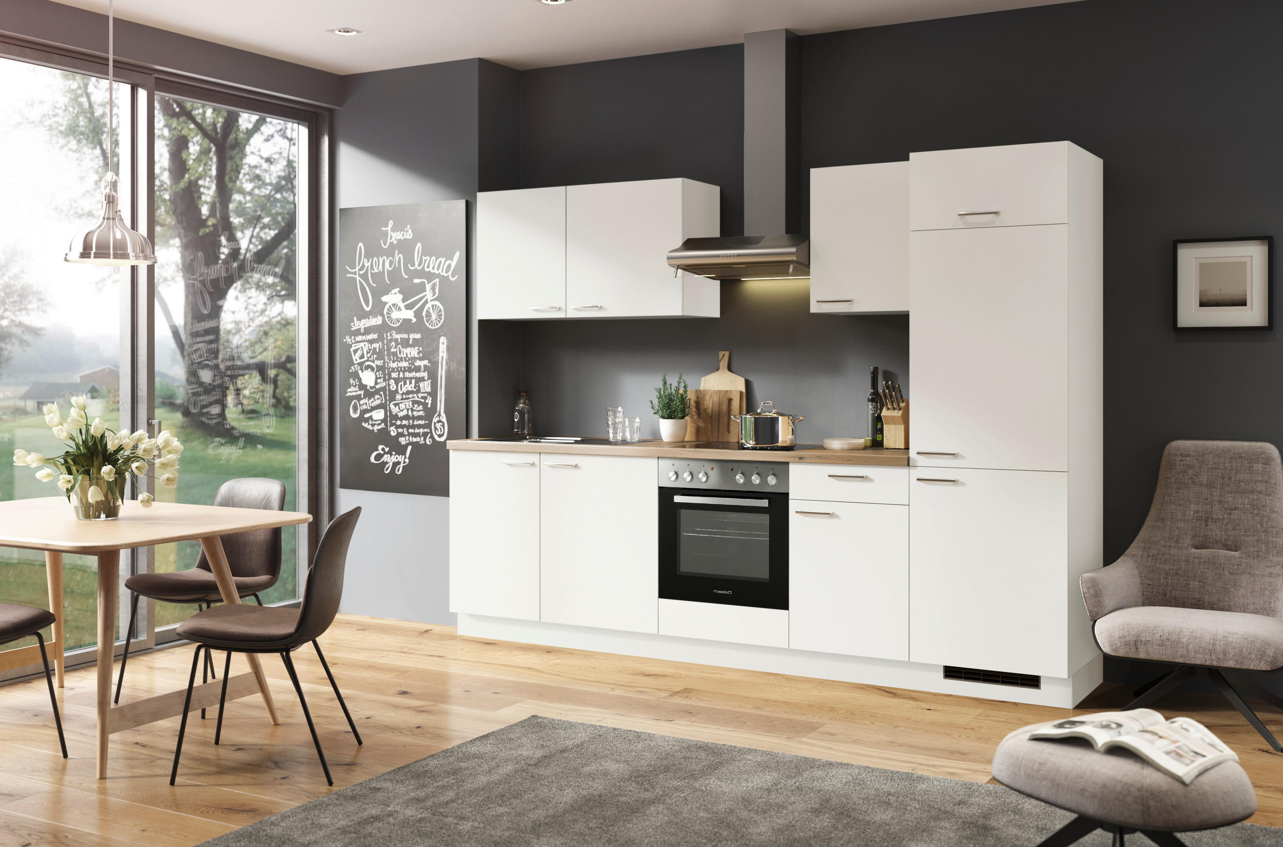 KÜCHENBLOCK 280 cm   in Weiß  - Edelstahlfarben/Weiß, Design, Holzwerkstoff/Metall (280cm) - Welnova