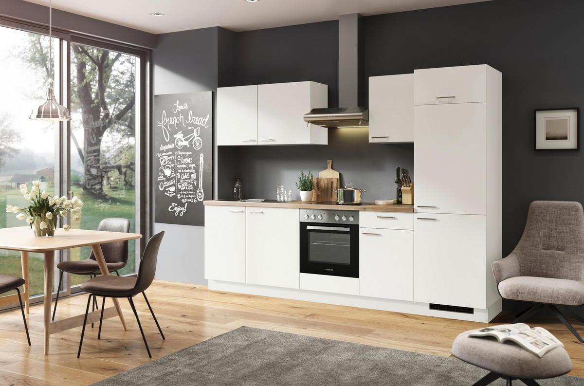 KÜCHENBLOCK 280 cm   in Weiß  - Edelstahlfarben/Weiß, Design, Holzwerkstoff/Metall (280cm) - Welnova