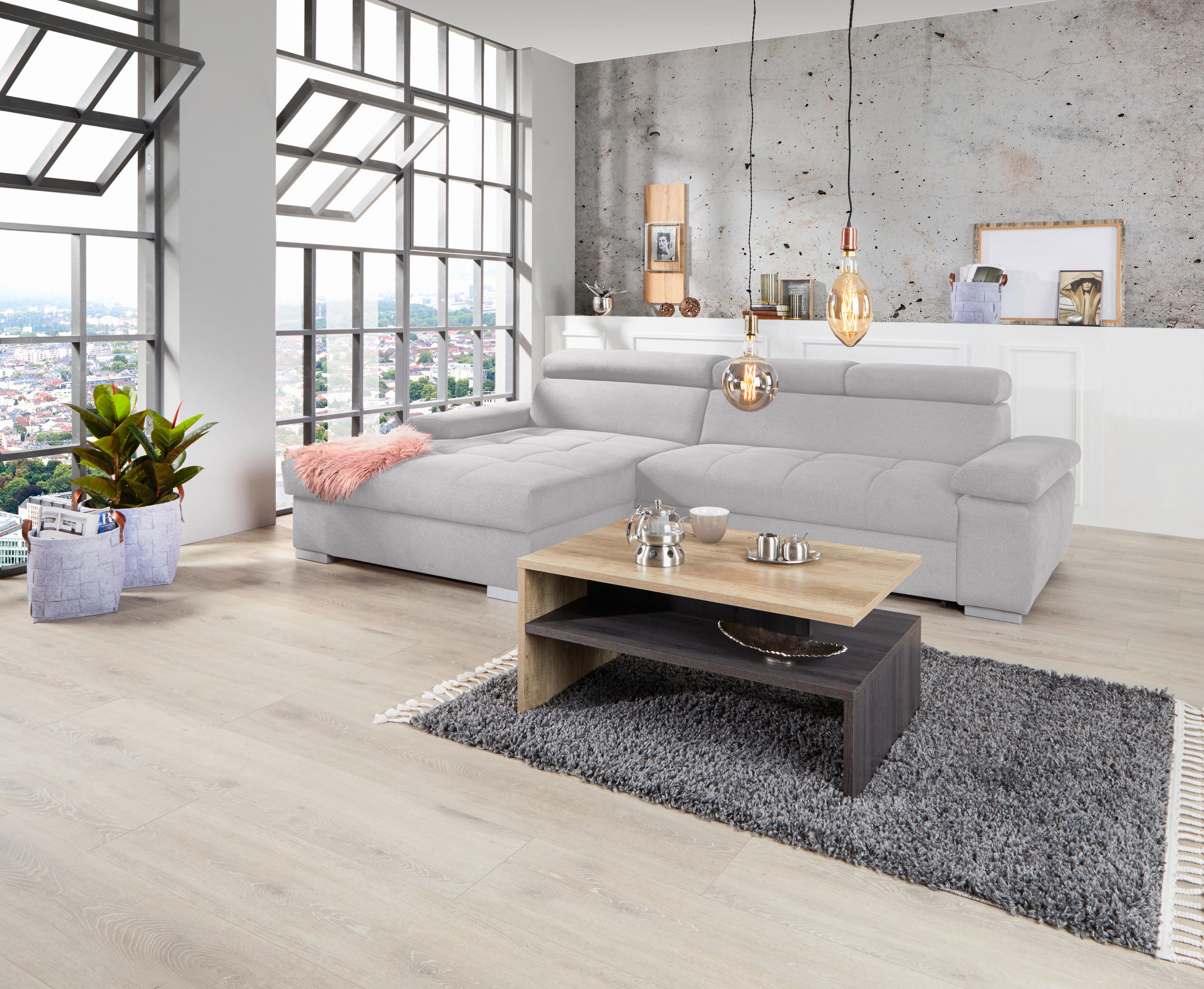 HÖRNSOFFA i velour silver  - silver, Design, trä/textil (183/292cm) - Livetastic