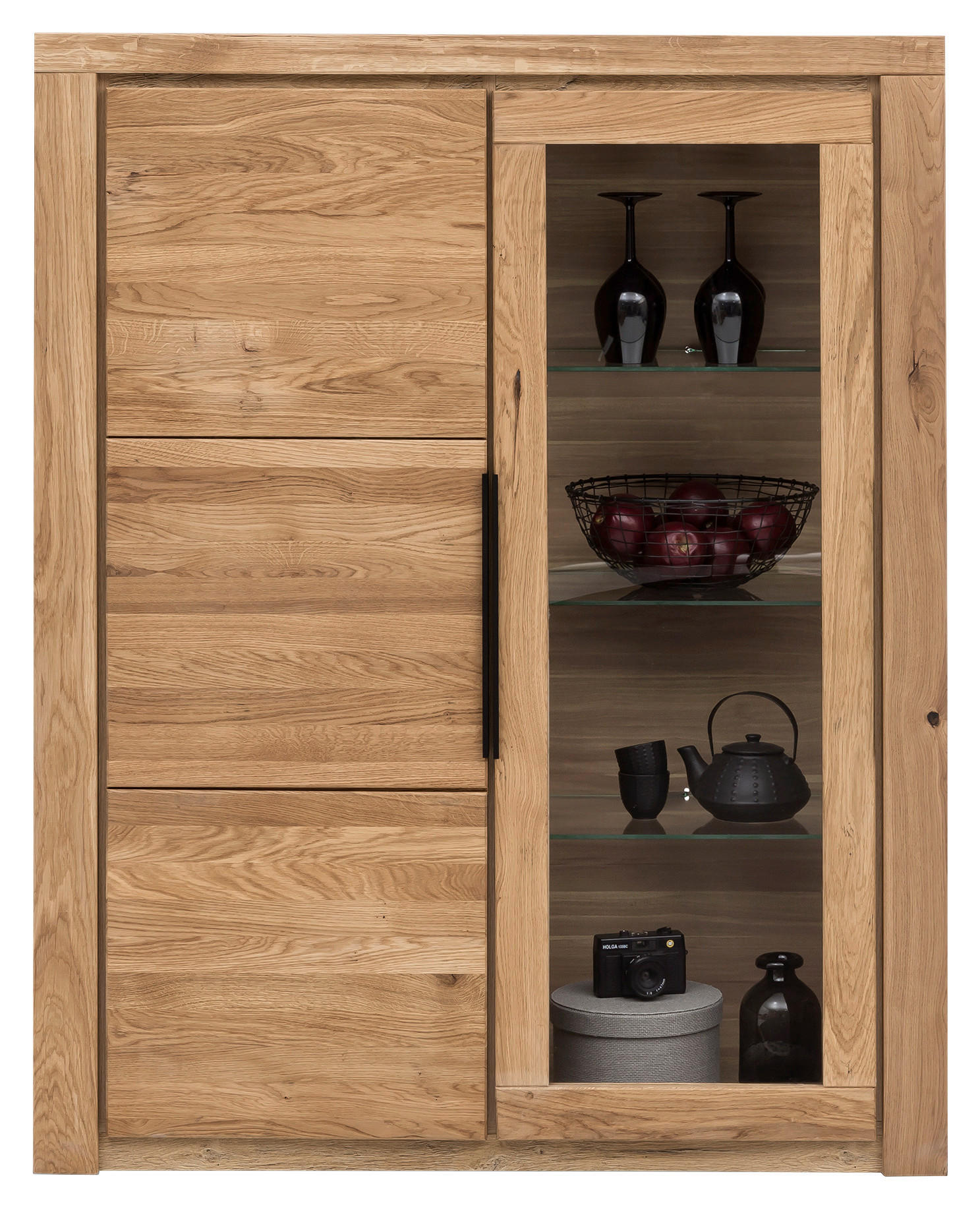 HIGHBOARD  in 108/141/40 cm  - Eichefarben/Schwarz, Natur, Glas/Holz (108/141/40cm) - Carryhome