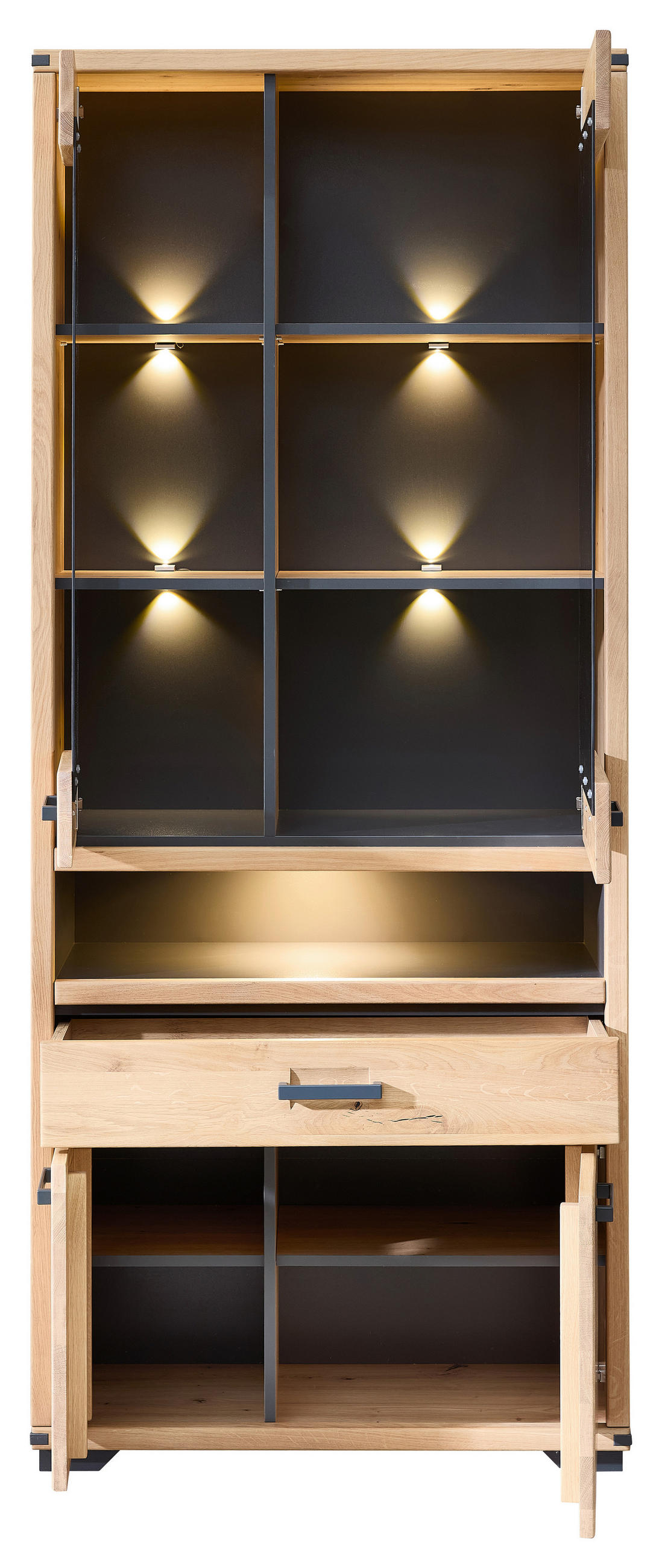 VITRINE in Eiche Eiche Artisan  - Graphitfarben/Eiche Artisan, Design, Holz/Holzwerkstoff (85/204/38cm) - Livetastic