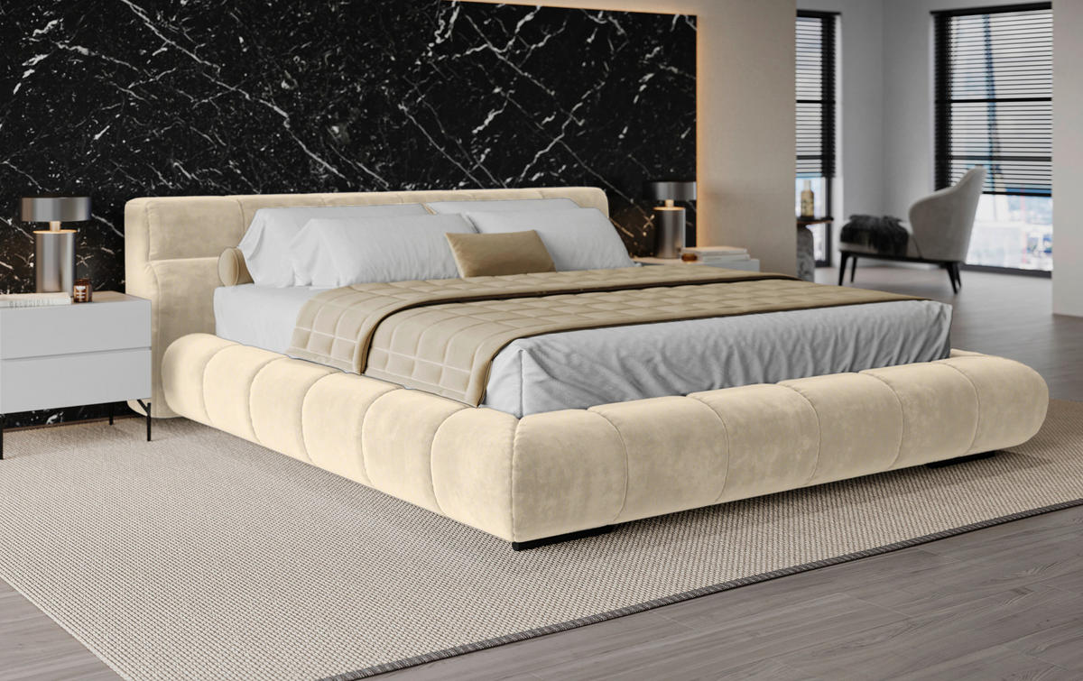 POLSTERBETT 200/200 cm,  in Beige,  - Beige/Schwarz, Design, Textil/Metall (200/200cm) - Belluti