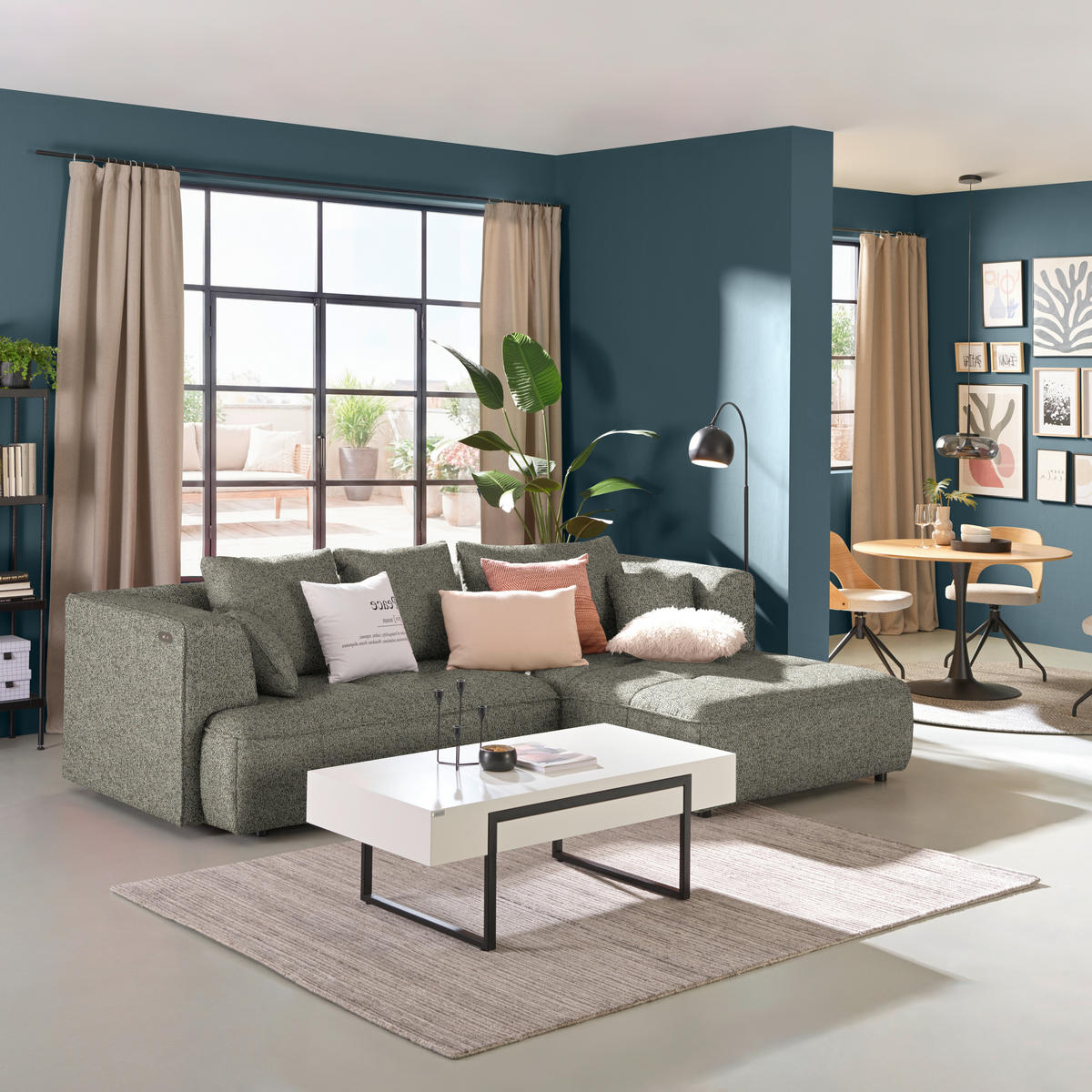 ECKSOFA Webstoff Beige  - Beige/Schwarz, Design, Kunststoff/Textil (288/188cm) - Welnova